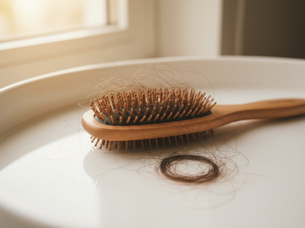 Brosse à cheveux avec des cheveux perdus, illustrant la chute de cheveux